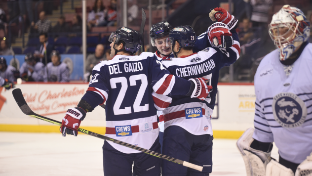South Carolina Stingrays' Anthony Del Gaizo and Andrew Cherniwchan celebrate win