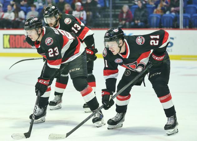Belleville Senators' Cole Reinhardt, Egor Sokolov And Maxence Guenette In Action
