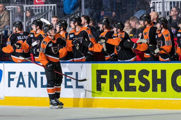 Lehigh Valley Phantoms' Olle Lycksell Congratulates Team
