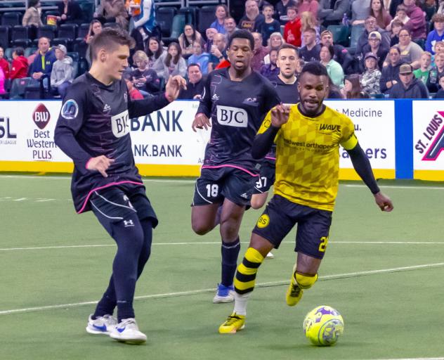 Niko Karidis and Wil Nyamsi of the St. Louis Ambush and Ian Bennett of the Milwaukee Wave