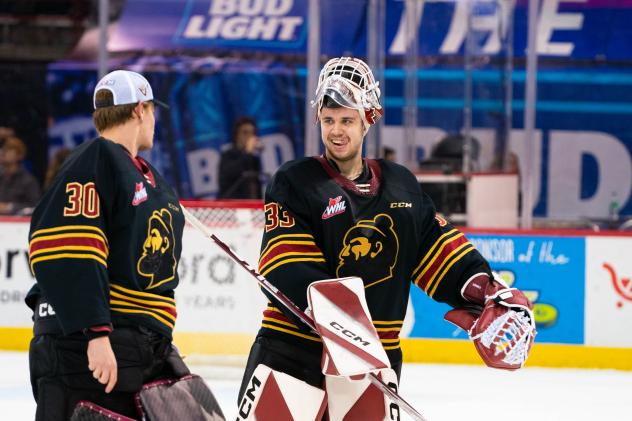 Vancouver Giants' Jesper Vikman and Brett Mirwald