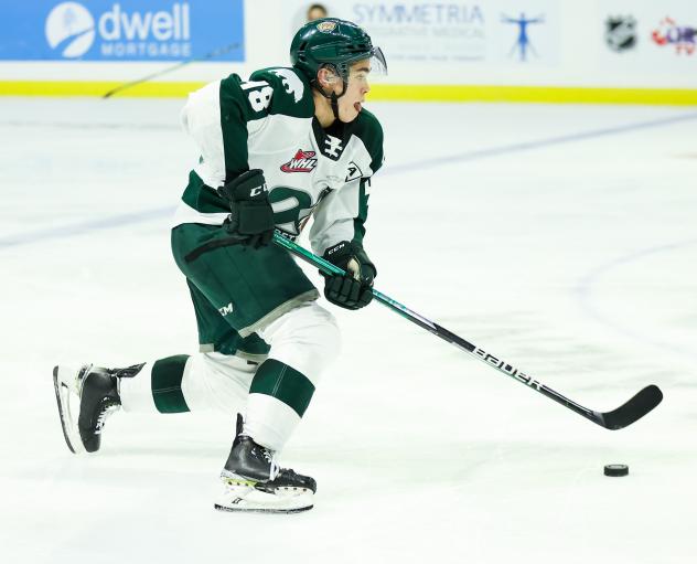 Olen Zellweger, now of the Kamloops Blazers, on the ice