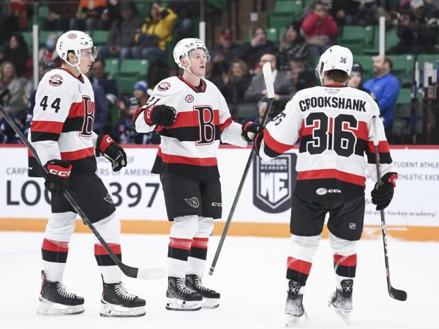 Belleville Senators' Kristians Rubins, Maxence Guenette And Angus Crookshank On Game Night