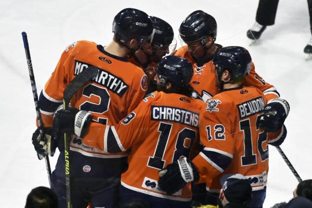 Worcester Railers celebrate a goal
