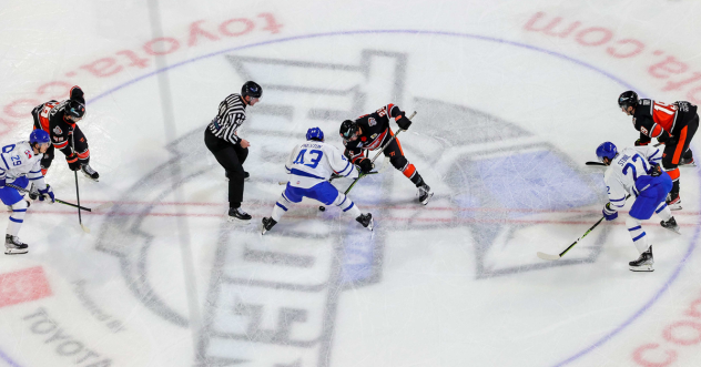 Wichita Thunder's Quinn Preston Battles Kansas City Mavericks' Alec Baer