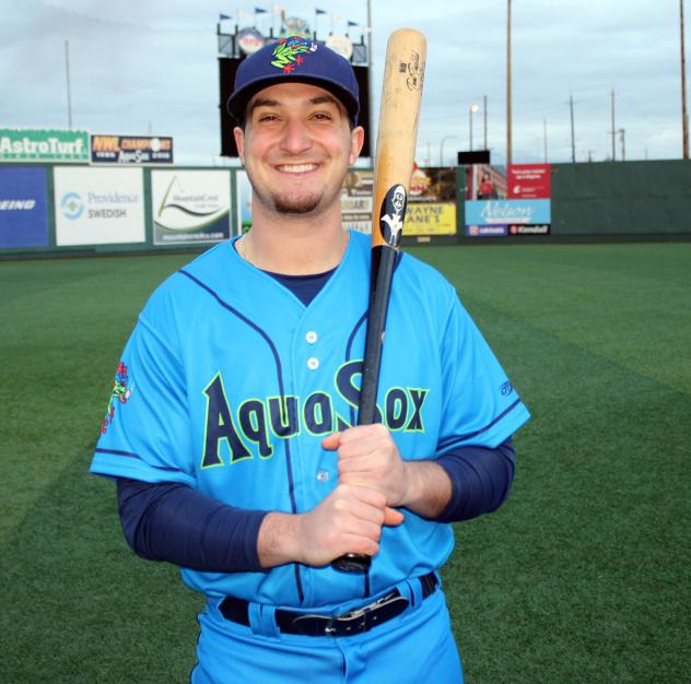 Everett AquaSox right fielder Trent Tingelstad in the team's new jersey