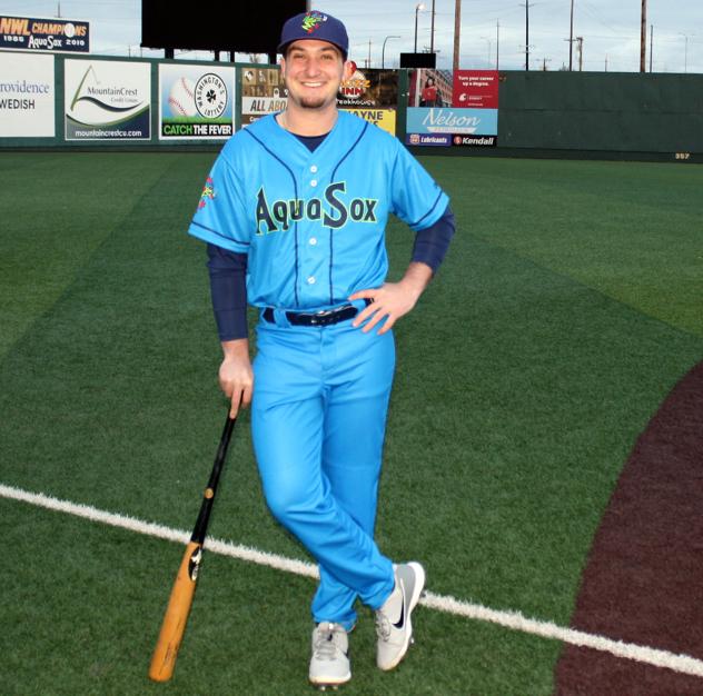 Everett AquaSox right fielder Trent Tingelstad in the team's new jersey