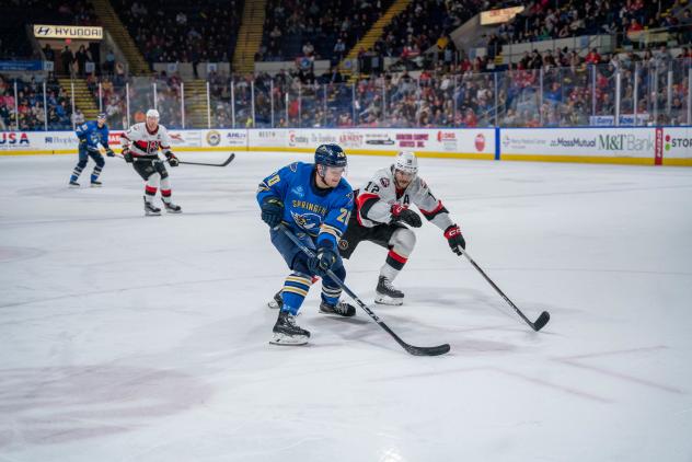 Springfield Thunderbirds' Steven Jandric versus Belleville Senators' Cole Cassels