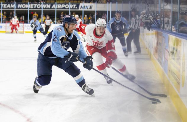 Milwaukee Admirals' Marc Del Gaizo Battles Grand Rapids Griffins' Matt Luff