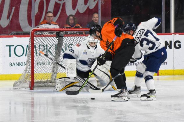 Worcester Railers' Brent Moran and Reece Newkirk in acion