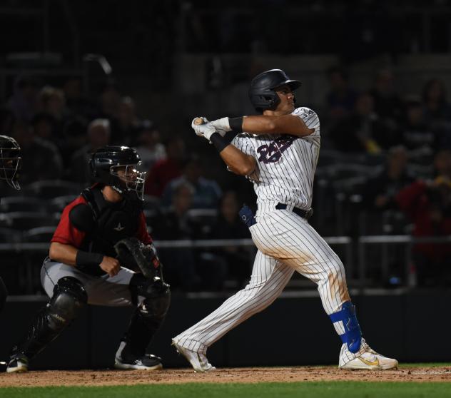 Jasson Dominguez at bat for the Somerset Patriots