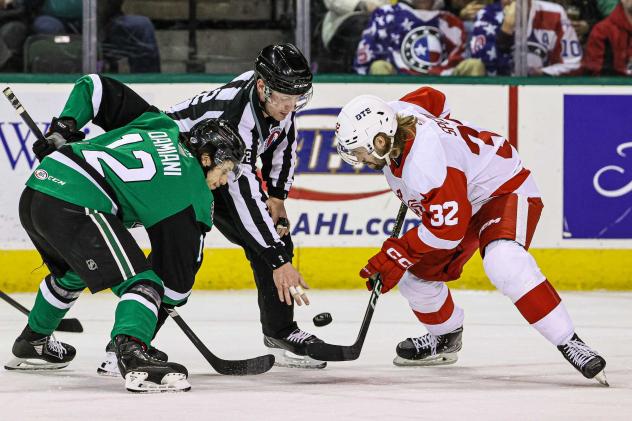 Texas Stars' Riley Damiani versus Grand Rapids Griffins' Tyler Spezia