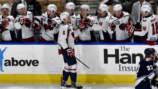 South Carolina Stingrays' Jackson Leppard congratulates team