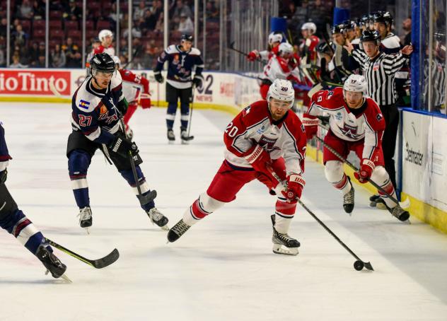 Gavin Gould of the Allen Americans handles the puck against the Utah Grizzlies