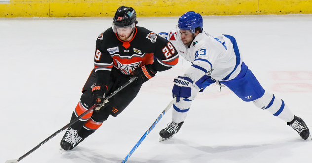 Kansas City Mavericks' Pascal Laberge versus Wichita Thunder's Quinn Preston