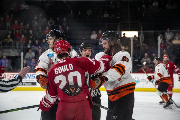 Allen Americans' Gavin Gould battles the Fort Wayne Komets