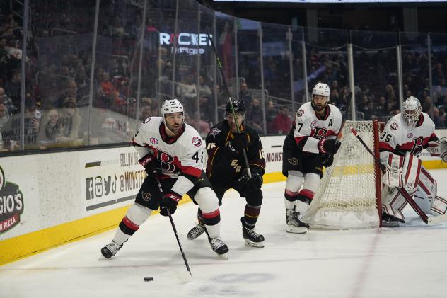Belleville Senators defenceman Jonathan Aspirot with the puck