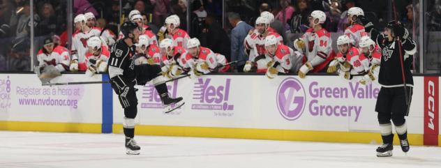 Ontario Reign's Samuel Fagemo celebrates win