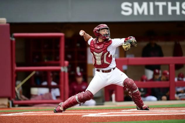 Catcher Deon Stafford with St. Joseph's University in Philadelphia