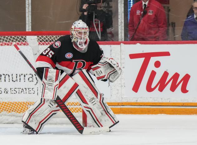 Belleville Senators' Antoine Bibeau on game night