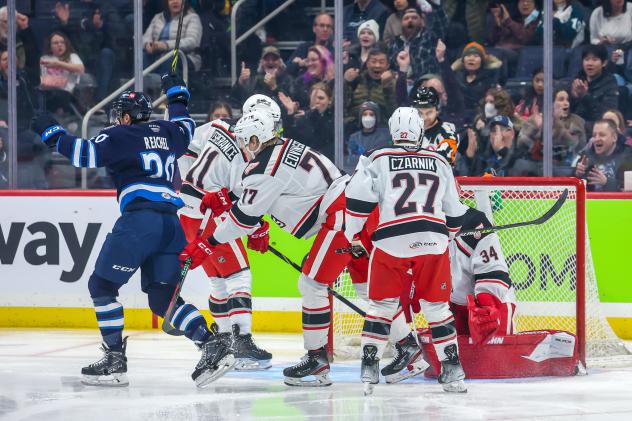 Grand Rapids Griffins surrender a goal to the Manitoba Moose