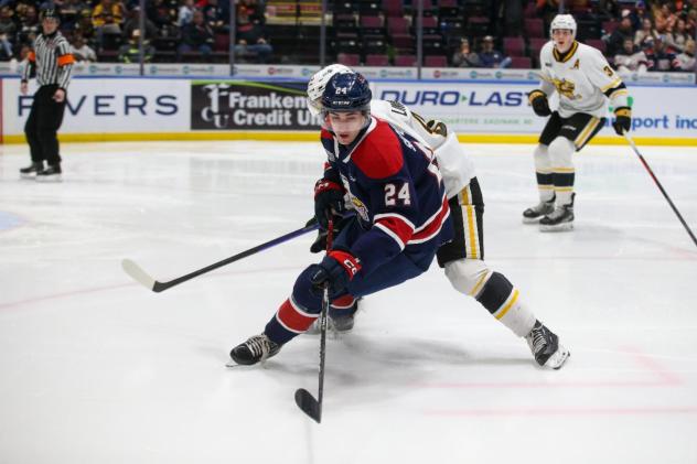 Saginaw Spirit's Matyas Sapovaliv in action