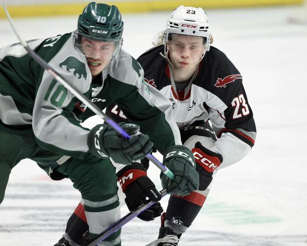 Everett Silvertips' Beau Courtney versus Vancouver Giants' Kyle Bochek