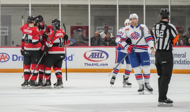 Belleville Senators celebrating victory over Rochester Americans
