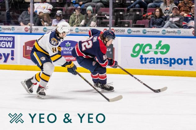 Saginaw Spirit right wing Nick Sima (right)