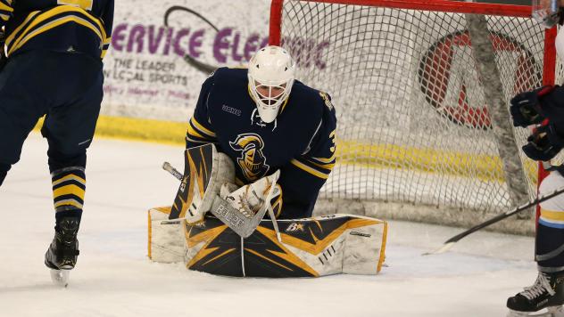 Goaltender Tyler Roy with Neumann University