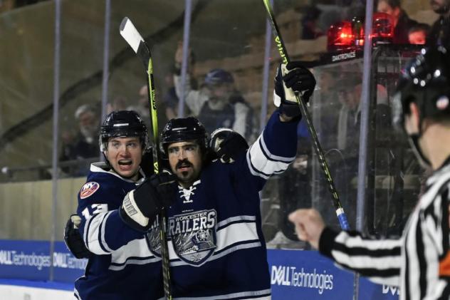 Worcester Railers celebrate a goal