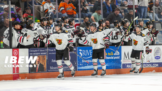 Indy Fuel's Zachary Vinnell, Colin Bilek and Alex Wideman congratulate teammates