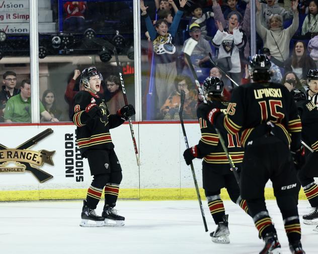 Vancouver Giants' Ty Thorpe celebrates win