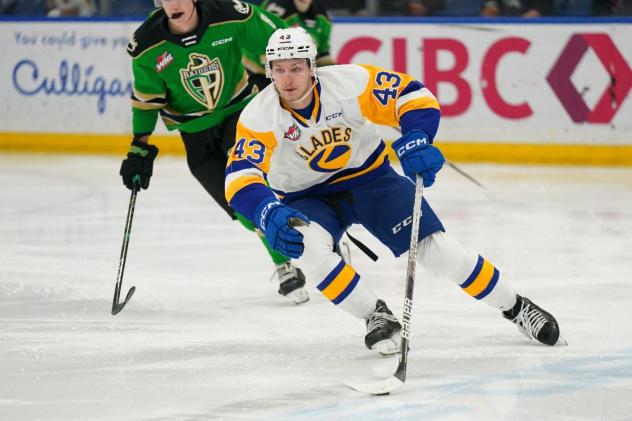 Saskatoon Blades' Justin Lies in action