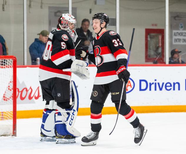 Belleville Senators' Dylan Ferguson and Lassi Thomson