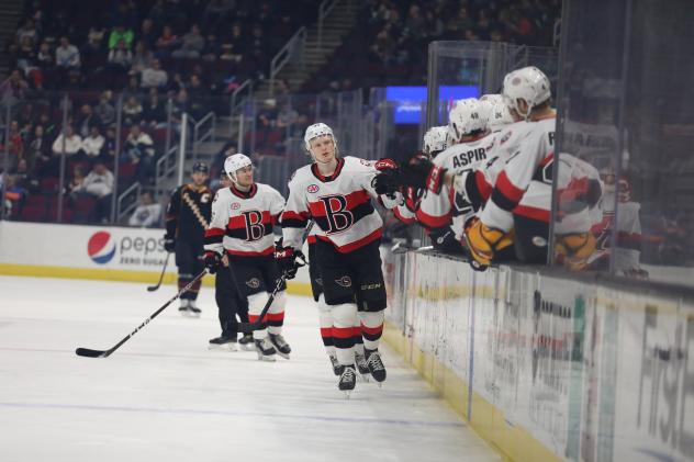 Belleville Senators exchange fist bumps with the bench