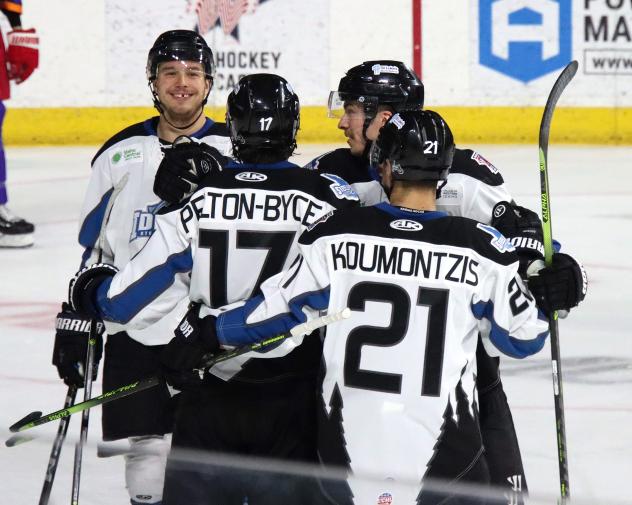 Idaho Steelheads' Ty Pelton-Byce and Demetrios Koumontzis celebrate win