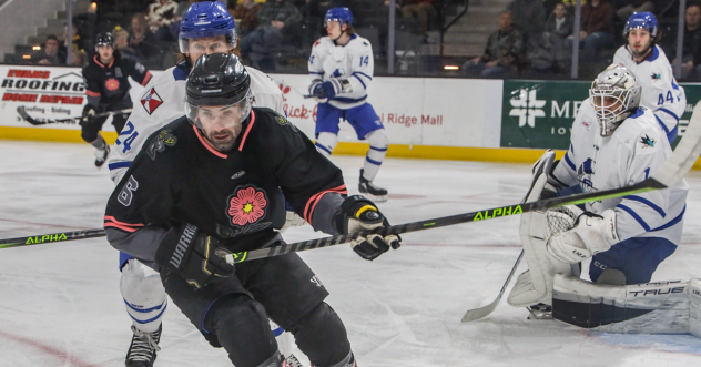 Wichita Thunder defend against the Iowa Heartlanders