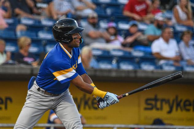 Biloxi Shuckers' Jackson Chourio at bat