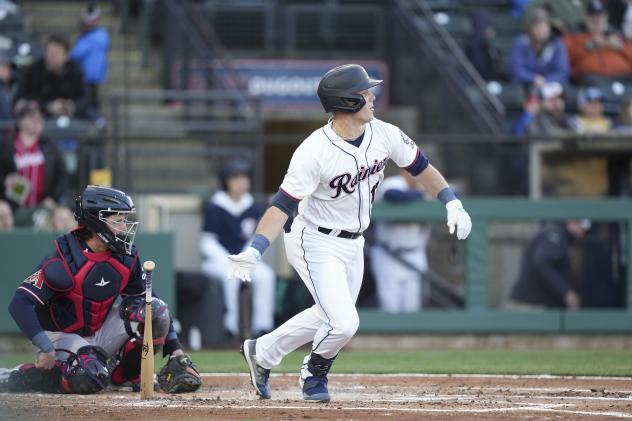 Tacoma Rainiers' Zach DeLoach in action