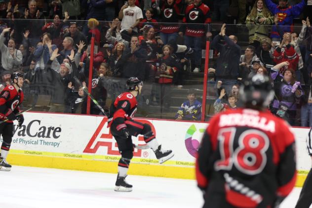 Cincinnati Cyclones' Zack Andrusiak celebrates win