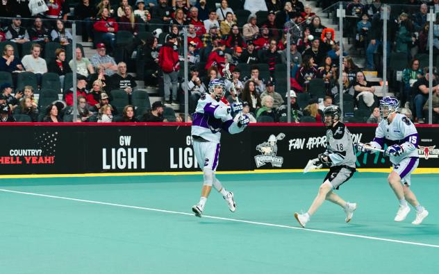 Panther City Lacrosse Club's Phil Caputo and Patrick Dodds versus Calgary Roughnecks' Harrison Matsuoka