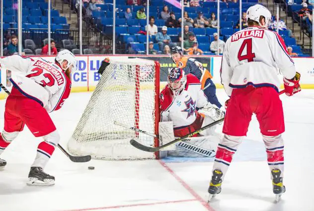 Allen Americans' Colton Saucerman and Kris Myllari on the ice