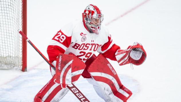 Goaltender Drew Commesso with Boston University