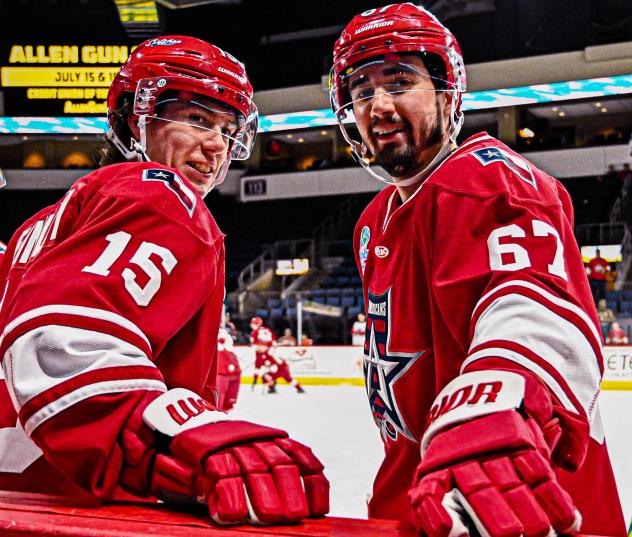 Allen Americans forwards Liam Finlay (left) and Hank Crone