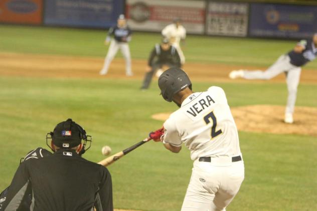 Tri-City Dust Devils shortstop Arol Vera at bat