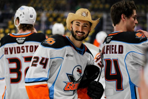 San Diego Gulls wear cowboy hats in warmups to honor Roy Sommer