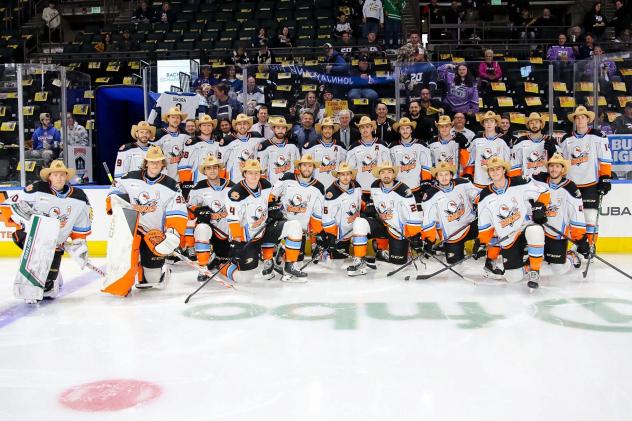San Diego Gulls wear cowboy hats in warmups to honor Roy Sommer