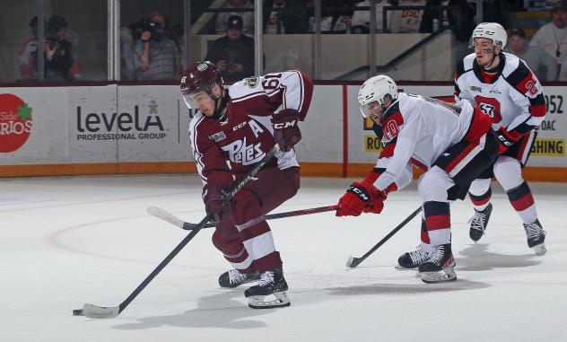 Peterborough Petes' Chase Stillman versus Ottawa 67's Cam Tolnai