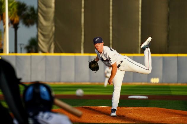 Pensacola Blue Wahoos' Patrick Monteverdein action